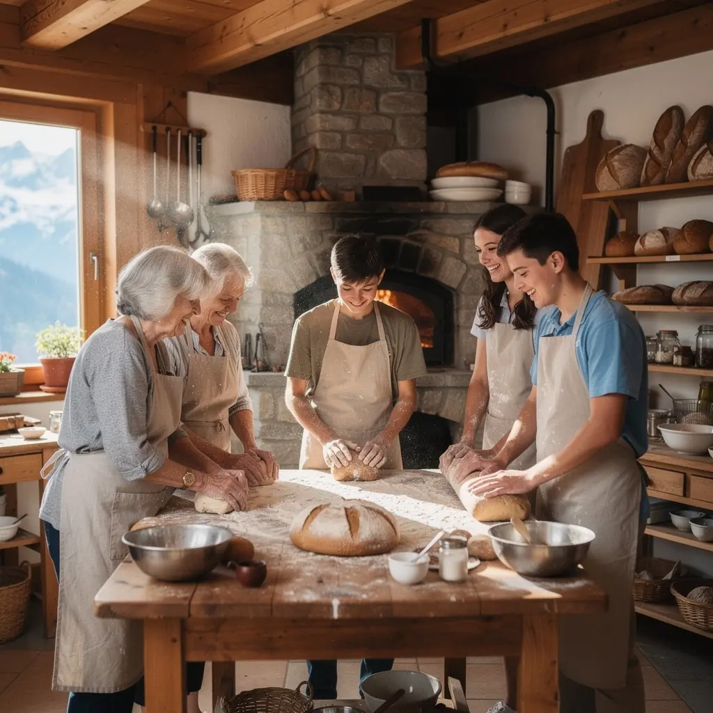 Ein Koch, der frische KrГ¤uter aus dem Garten fГјr ein alpines Gericht zubereitet.